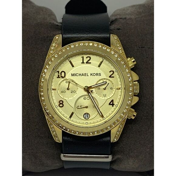 Michael Kors MK5166 Unisex Black Leather Analog Dial Quartz Wrist Watch GE332 - Picture 1 of 11